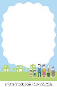 vector illustration of three generations family and Cityscape
