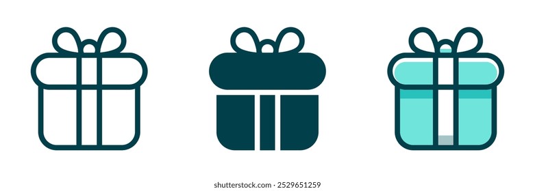 Vector illustration of three gift boxes in different styles, representing presents, celebrations, and holidays with a modern design.