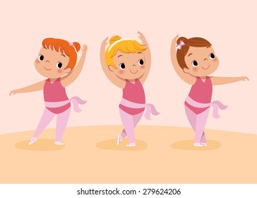 vector illustration of three girls dancing ballet