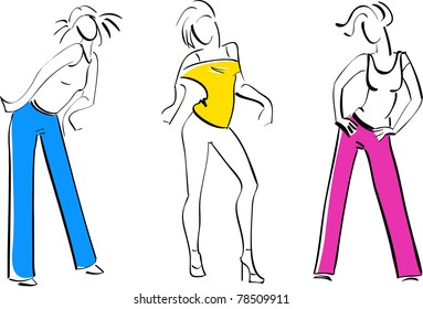 Vector illustration of Three Girls dancing