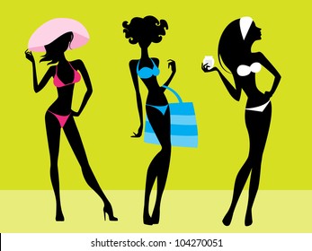 Vector illustration  of a three girls silhouettes