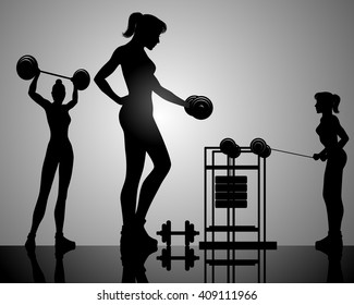 Vector illustration of a three girls training