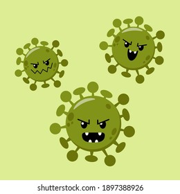 Ilustración vectorial de 
tres virus de la corona verde