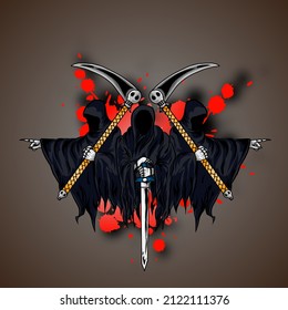 vector illustration of three grim reapers
