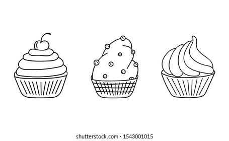 vector illustration with three hand drawn cakes