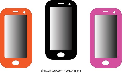 Vector illustration of three handphone with black, orange and pink color variations.