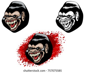 Vector illustration of three heads of gorillas