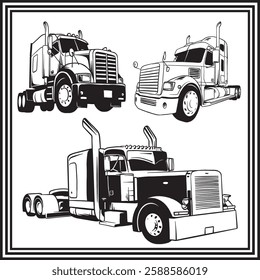 Vector Illustration of Three Heavy-Duty Semi-Trucks