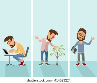 Vector illustration of a three hipster in situation