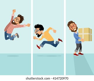 Vector illustration of a three hipster in situation