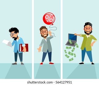 Vector illustration of a three hipster in situation