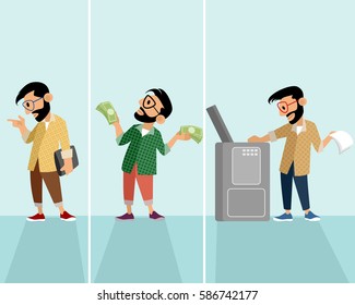 Vector illustration of a three hipster in situation