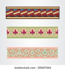 Vector illustration of the three horizontal vintage ornaments, borders or dividers, etc