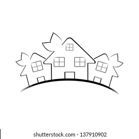 Vector illustration of the three houses isolated on white background. Real estate icon