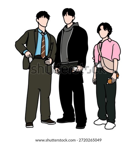 Vector illustration of three humans each possessing their own superpowers. The painting is inspired by a scene from a popular Korean drama.