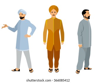 Vector illustration of a three indian men in dress