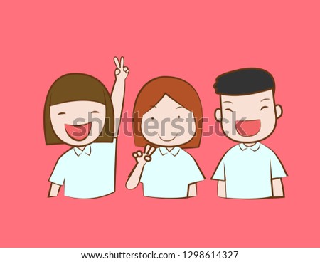 Vector Illustration of three kids. A boy and girls wearing schoo