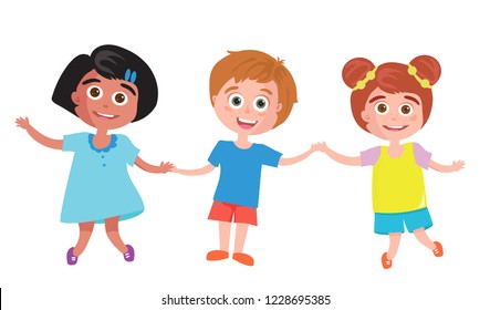 Vector illustration of three kids play