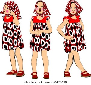 Vector illustration of three little girl