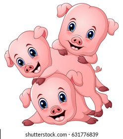 Vector illustration of Three little pig cartoon