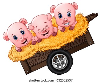 Vector Illustration of Three little pig cartoon on the cart