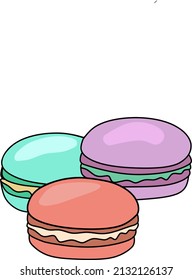 Vector illustration of three macarons on white background 