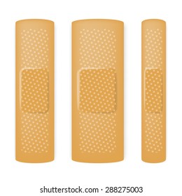 Vector illustration of three medical plasters in different width isolated on white