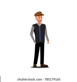 Vector illustration of three men in casual clothes under the white background. Cartoon realistic people illustartion. Flat young man. Front view man, Side view man, Back side view man