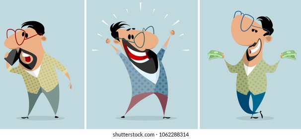 Vector illustration of three men in different situations