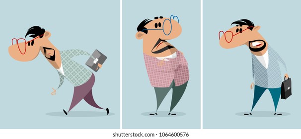Vector illustration of three men on blue background