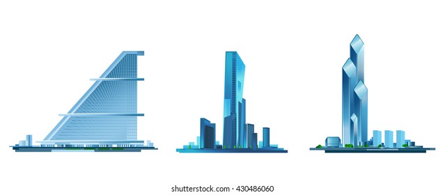 Vector illustration of a three modern building