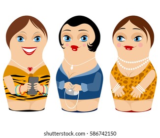 Vector illustration of a three nested doll