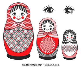 Vector illustration - three nested dolls decorated with geometric ornaments. 