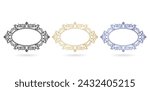 vector illustration three ornate frames with different color isolated white backgrounds for screen printing, paper craft printable designs, wedding invitation cover, stationery design materials, decks
