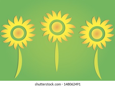 Vector illustration of three paper sunflowers