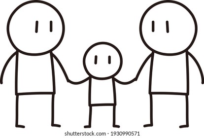 Vector illustration of three parents and children, no gender
