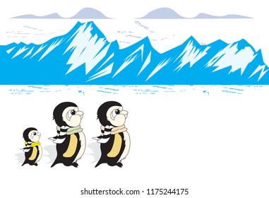 Vector illustration of three penguins for design element