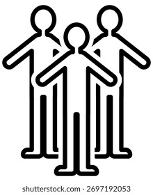Ilustración vectorial de tres personas de pie uno al lado del otro.