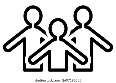 Ilustración vectorial de tres personas de pie uno al lado del otro.