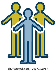 Ilustración vectorial de tres personas de pie uno al lado del otro.