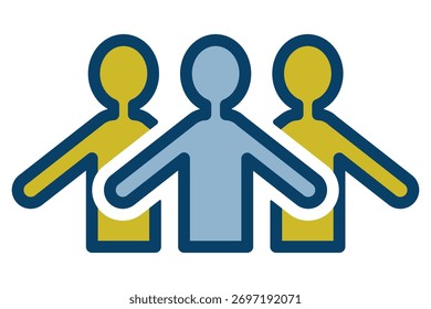 Ilustración vectorial de tres personas de pie uno al lado del otro.