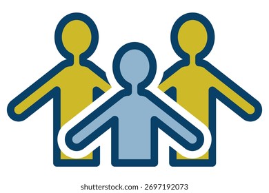 Ilustración vectorial de tres personas de pie uno al lado del otro.
