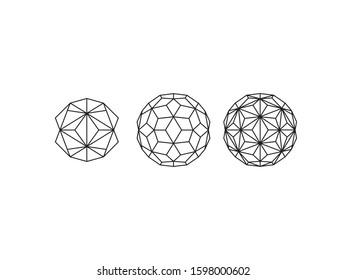 Vector illustration of three polyhedron geometric shapes