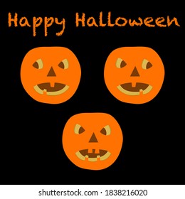 Vector illustration of three pumpkins for happy Halloween on black background 