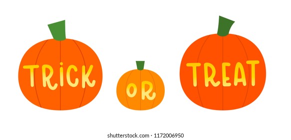Vector illustration of three pumpkins that say trick or treat