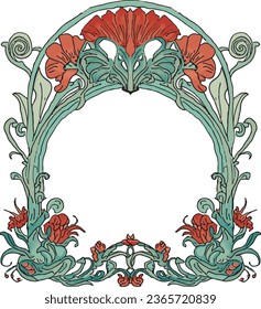 Vector illustration of three red flowers, green leaves