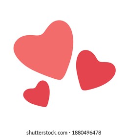 Vector illustration with three red hearts. Isolated heart on a white background. Cute doodle hand-drawn sticker in childrens cartoon style. Print, romantic holiday card, valentine's day card. A family