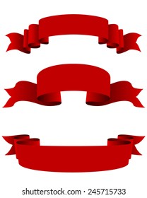 Vector illustration of a three red ribbons