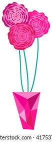 Vector illustration three roses in vase in rectangular frame