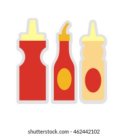 Vector illustration of three sauces. Ketchup, mayonnaise and mustard.